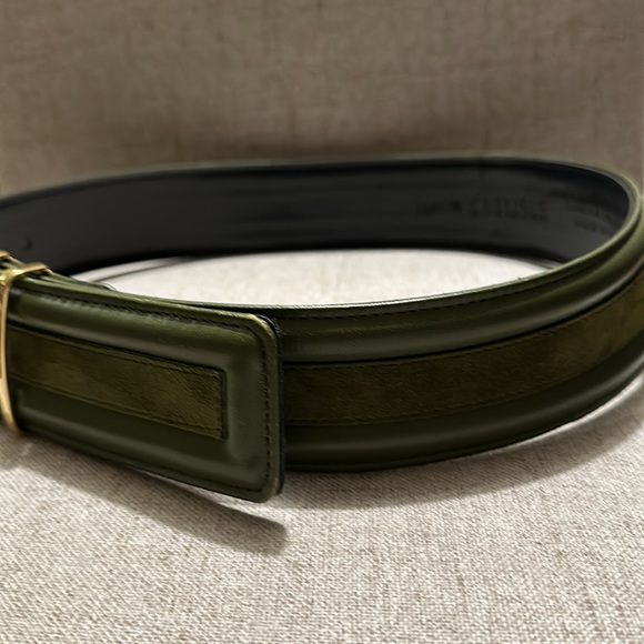 Vintage Carlisle army green leather suede wide belt, Size XSM - Picture 7 of 16